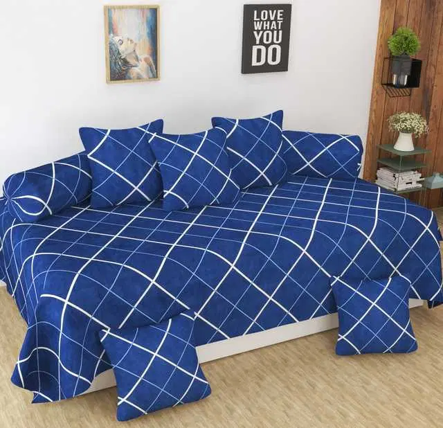 Homefab Microfiber Diwan Set, Blue, 60X88 In, HF-126
