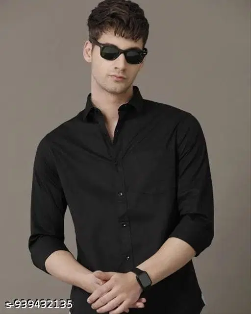 Solid Shirt for Men (Black, M)