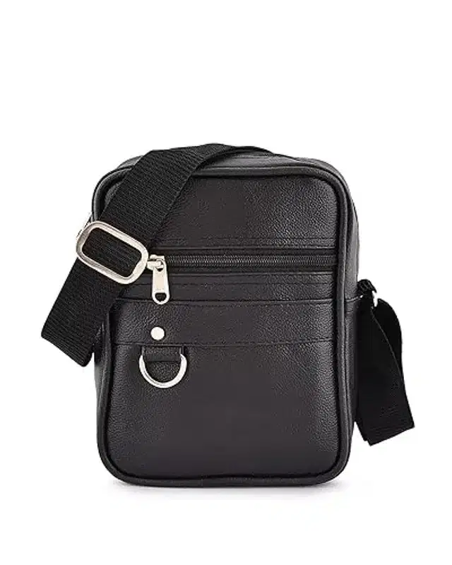 Leather Cross Body Bag for Men & Women, Black, L