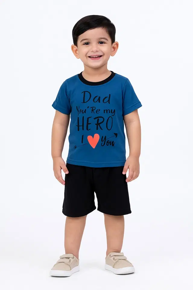 Solid Cotton Blend Top & Bottom Set for Boys (Blue, 6-12 M)