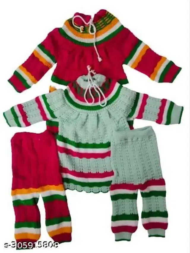 Woolen Sweater & Pant for Girls, Set of 2 (Multicolor, 3-6 Months)