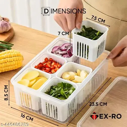 6 Section Storage Container for Kitchen, Transparent, Pack of 1