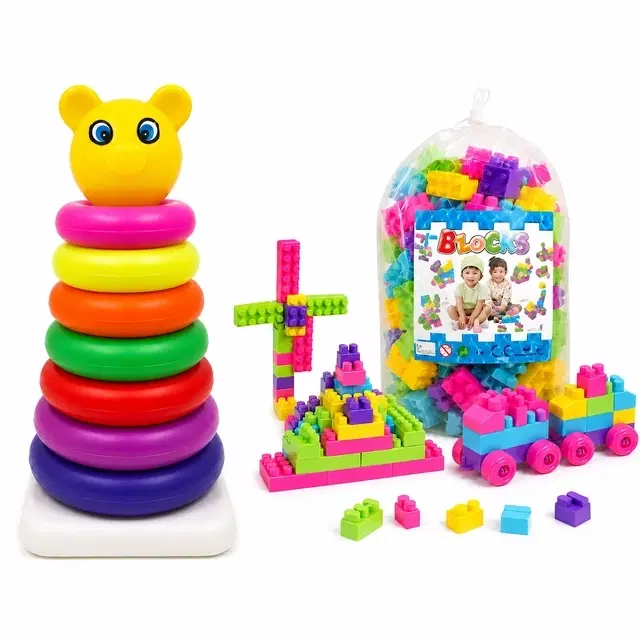 Stacking Ring and Toys Block [Set of 50 Pcs] [Combo Pack of 2] [Multicolor]