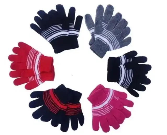 Woolen Gloves for Boys, Multicolour, Set of 6