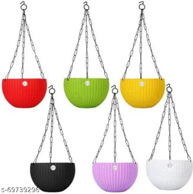 Plastic Hanging Planter, Multicolor, Pack of 6
