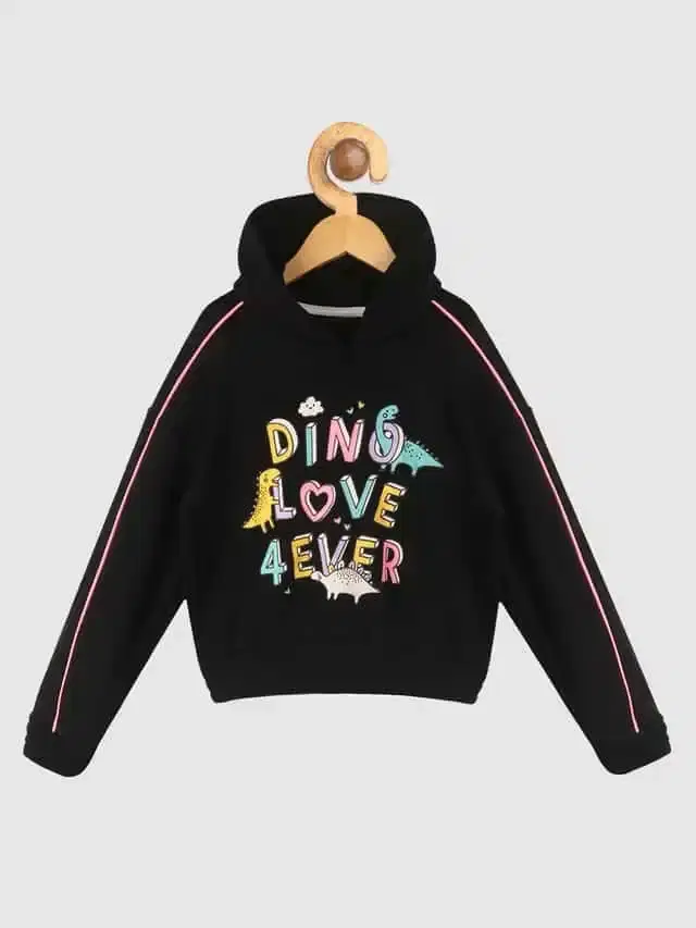 Lazy Shark Girls Printed Sweatshirts (Black, 7-8Y) (LST143)