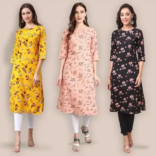 Women Crepe Printed Kurta, Pack Of 3 (Multicolor, XXL) (SD-596)