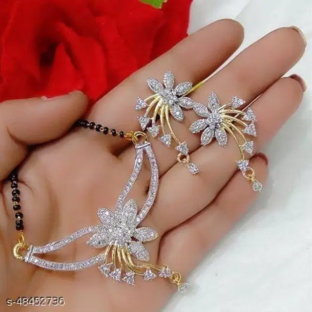 Alloy Mangalsutra with Earrings for Women, Set of 1 (Multicolor)