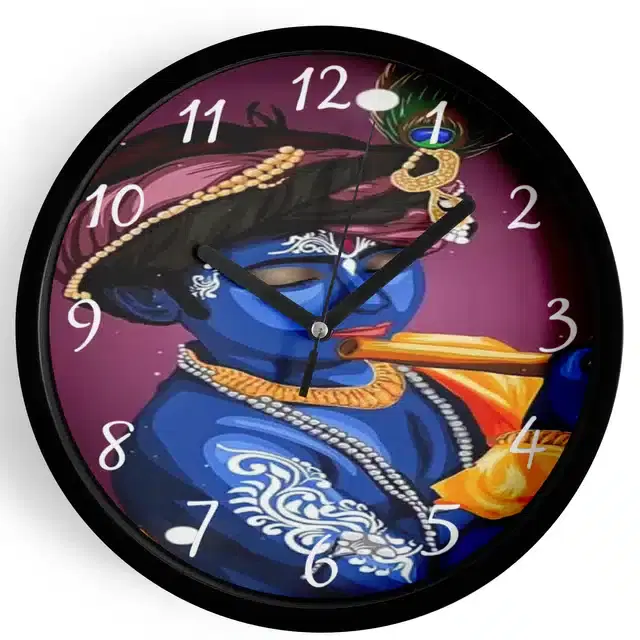 Analog Lord Krishna Wall Clock for Home, Black, 7 Inches