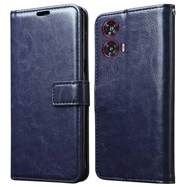 Artificial Leather Mobile Flip Cover for Motorola Edge 50 Fusion, Blue