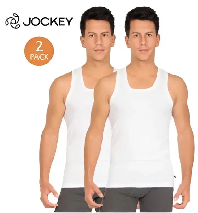Jockey Cotton Solid Vest for Men, Pack of 2 (White, L)