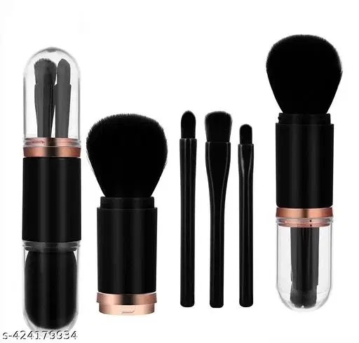 4 in 1 Retractable Makeup Brush Set Portable Travel Mini Facial Cosmetic Brush