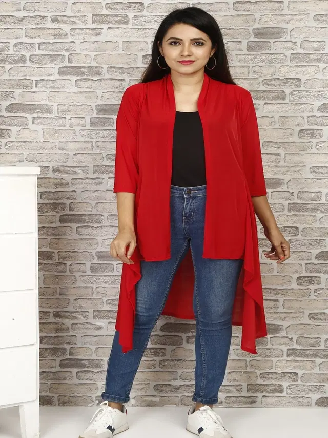 Hosiery Solid Shrug for Women (Red, S)