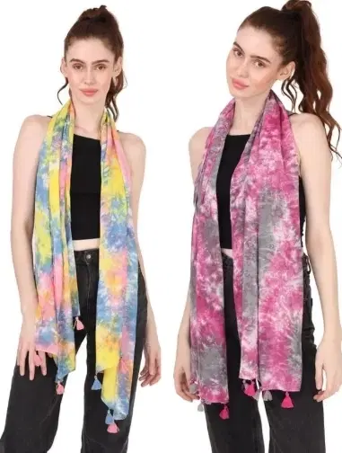 Cotton Blend Printed Scarves for Women (Multicolor, Pack of 2)