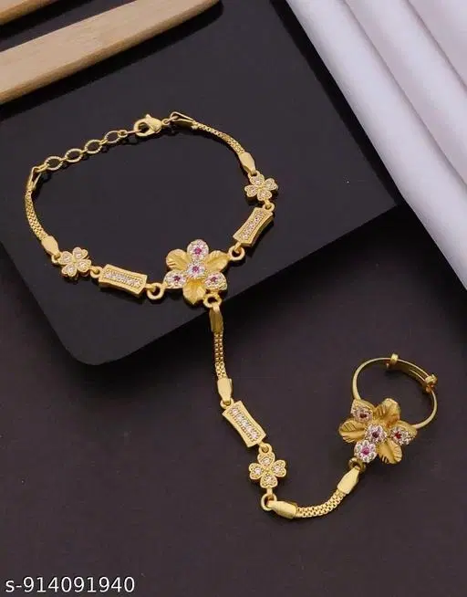 Hath Panja Bracelet for Women (Gold, Free Size)