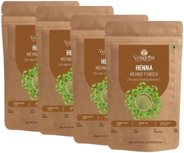Vedaartha Organic Henna Powder, Pack of 4 (100 g)