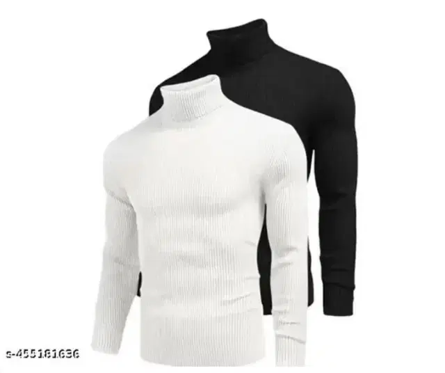Cotton Solid Hi-Neck Sweatshirt for Men, Pack of 2 (Black & White, XL)