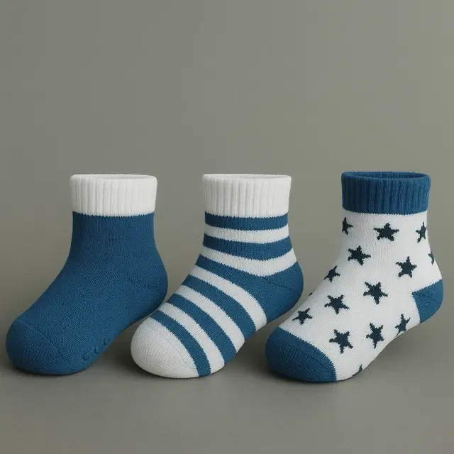 Cotton Spandex Ankle Length Anti Skid Socks for Kids INF-ANTISKID-116, Pack of 3, Multicolor