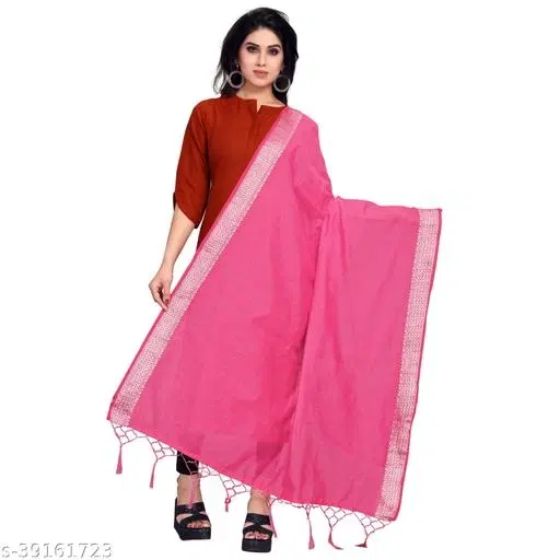 Chanderi Cotton Dupatta for Women (Pink, One Size)
