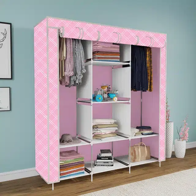Carbon Steel 3 Door 8 Shelf Printed, Pink