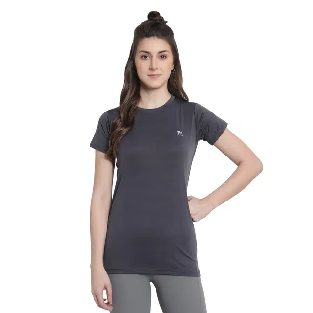 Cotton Blend Solid T-Shirt for Women, Dark Grey (M)