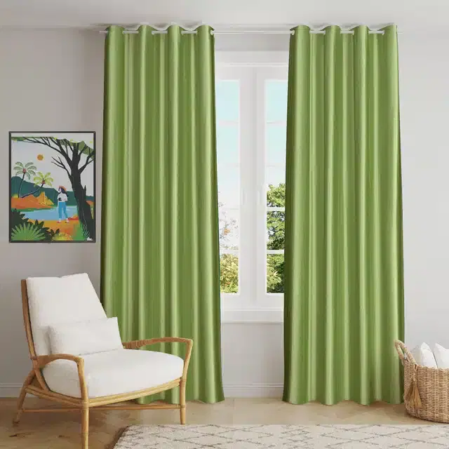 Polyester Solid Window & Door Curtains, Pack of 2, Green, 5 feet