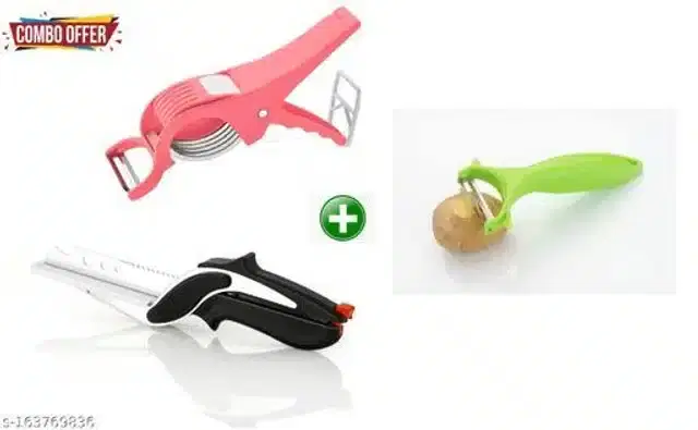 Plastic Vegetable Cutter with Clever Chopper & Peeler for Kitchen, Multicolor, Set of 3