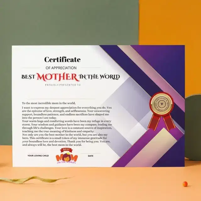 Best Mother Certificate, Multicolor