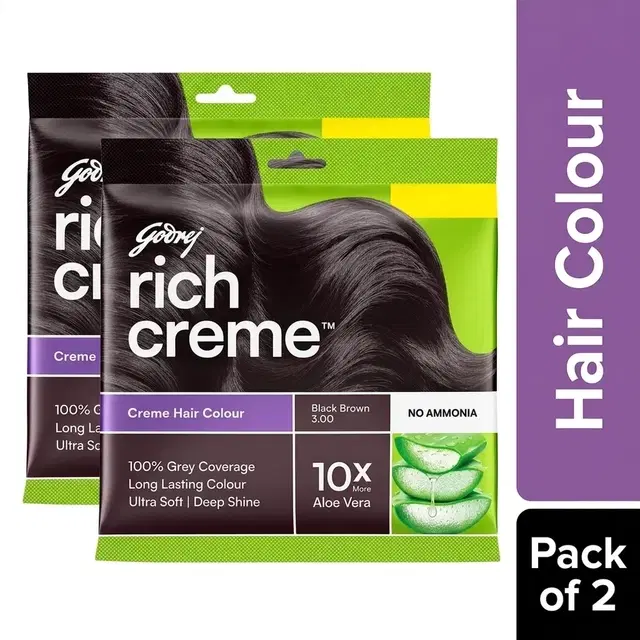 Godrej Rich Creme Hair Colour – Black Brown – 11 g+11 ml (Pack of 2)