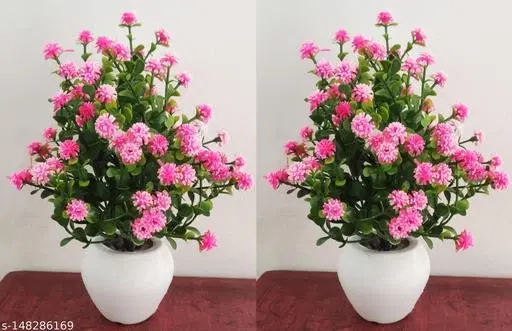 Plastic Artificial Flower With Pot,Multicolour,Set Of 2