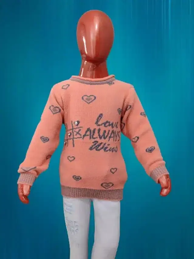 Wool Self Design Sweater for Girls (Peach, 4-5 Years)