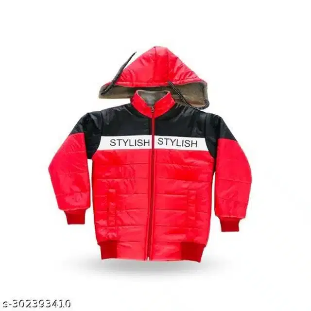 Nylon Full Sleeves Hooded Jacket for Girls (Black & Red, 6-12 Months)
