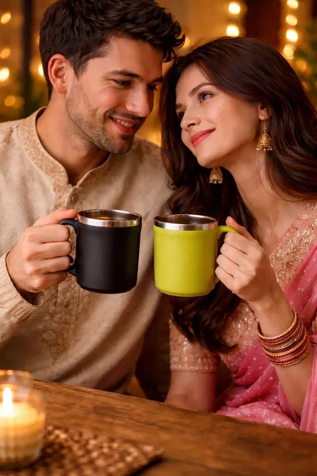 Stainless Steel Coffe Mug, Multicolour , Pack of 2 (300 ML)