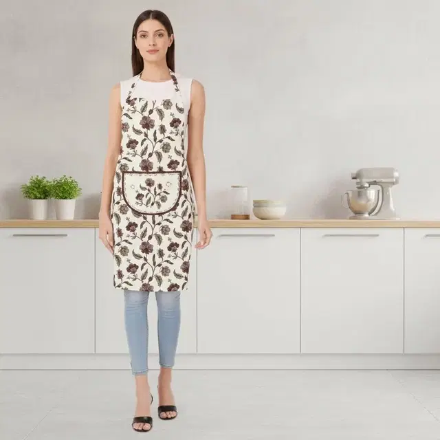 Krishna E Quilted Brown Flower Apron 68x58cms, Pack of 1