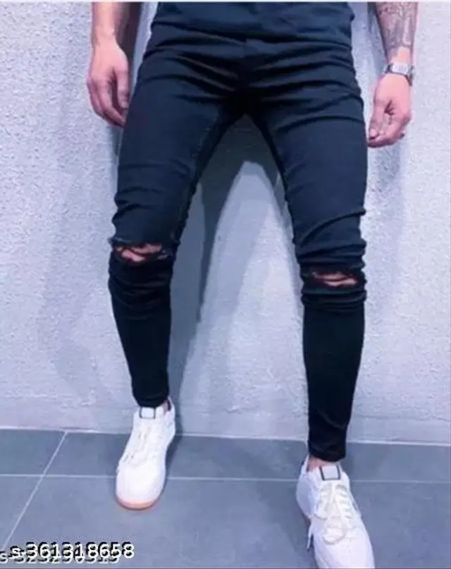 Denim Slim Fit Jeans for Men (Black, 28)