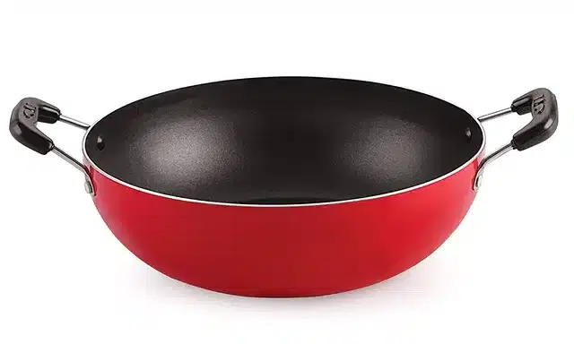 Non Stick Aluminium Round Bottom Kadai, Red, 2.5 L