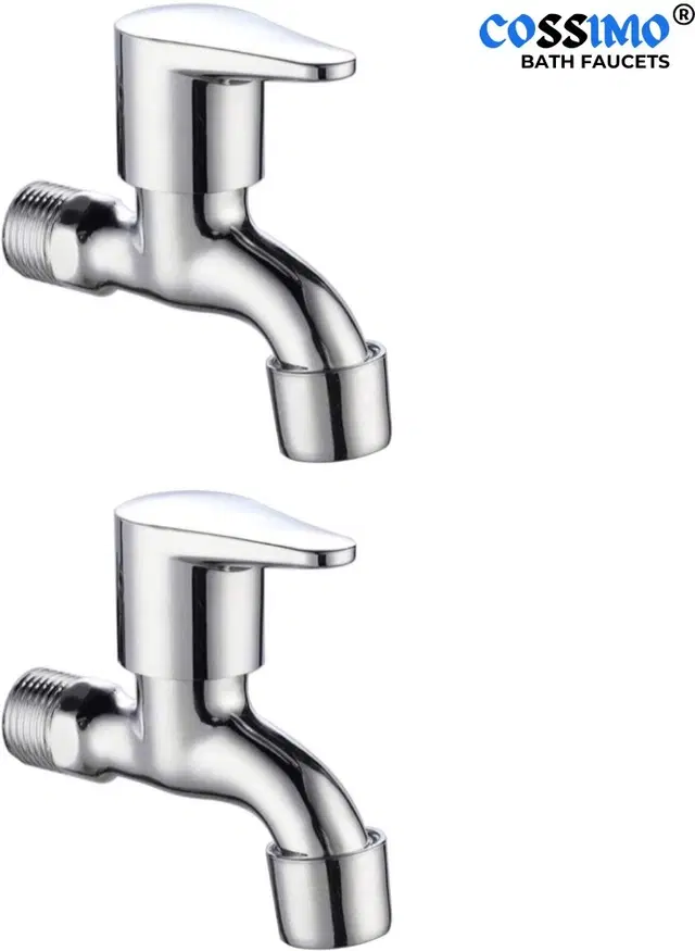 Stainless Steel Short Body Bib Cock Tap with Wall Flange, Silver, Set of 2