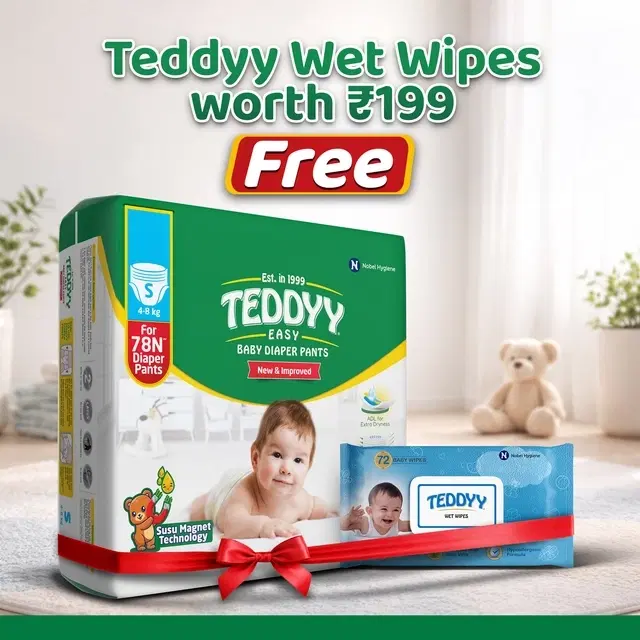 Teddyy Baby Pants Easy (Small) 78 Pcs + Free Teddy Wet Wipes (With Lid) 72 Pcs