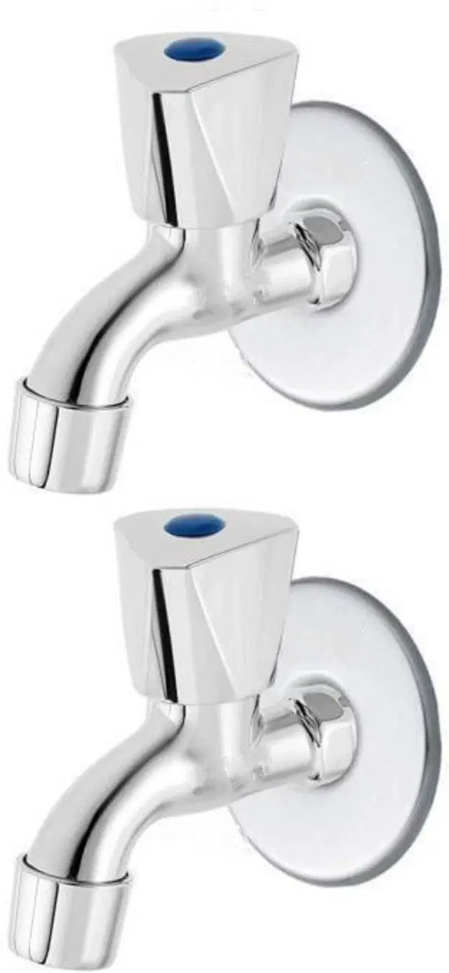 Stainless Steel Polo Bib Cock Tap with Wall Flange, Silver, Set of 2