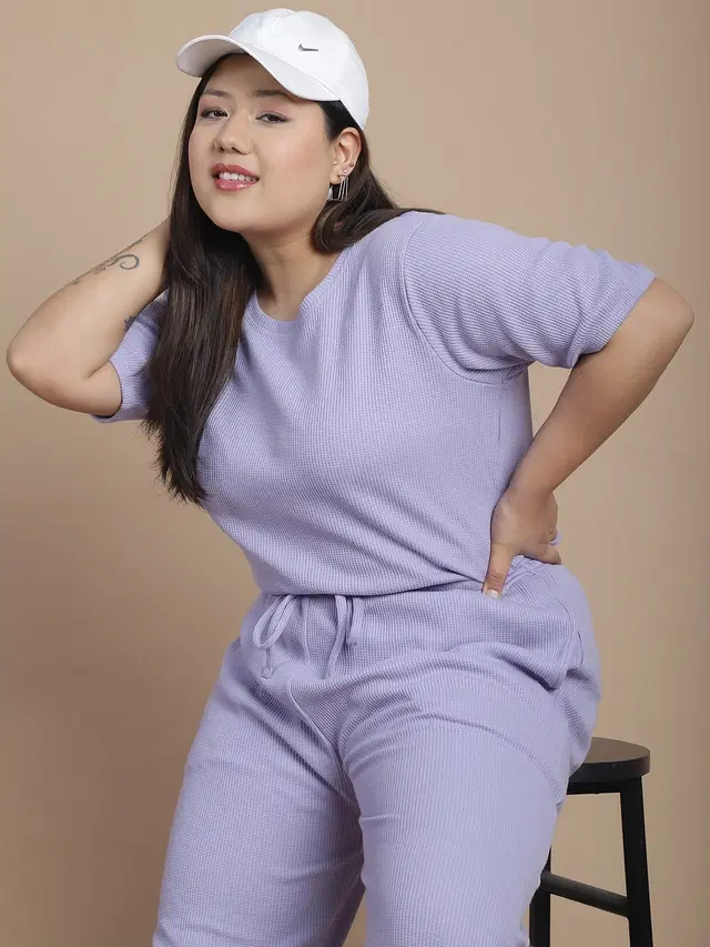 Pure Cotton Top & Bottom Set for Women (Lavender, XXL)