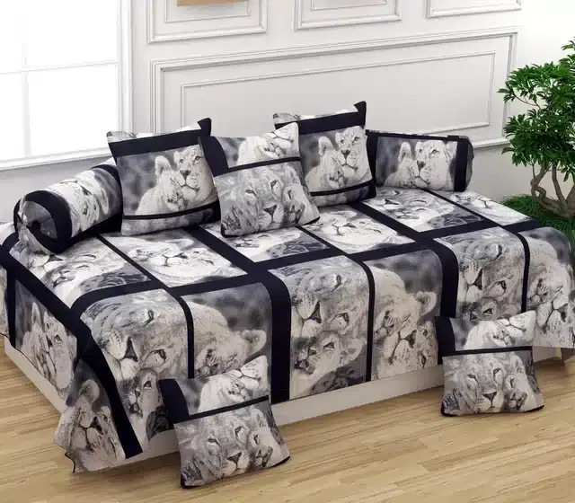 Microfiber Diwan Cover Set, Black, Pack of 8