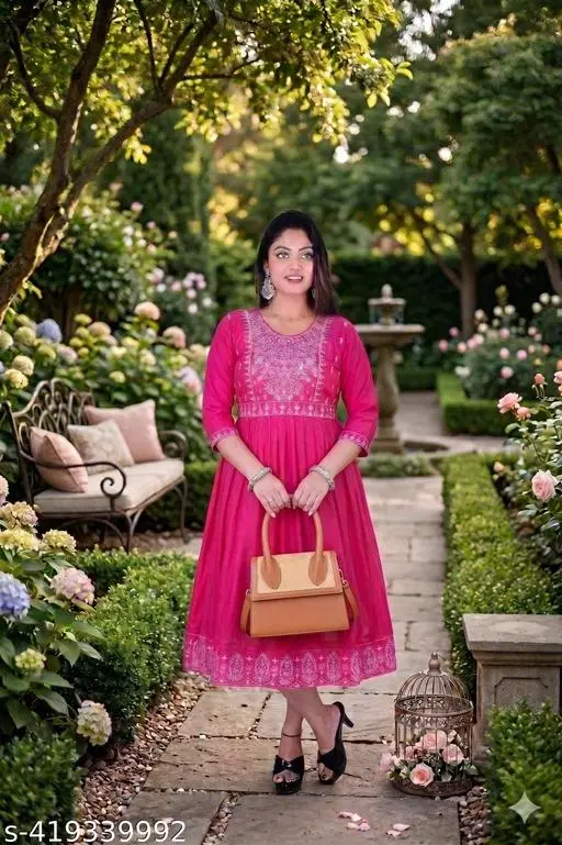 Gown Kurti for Women (Pink, XS)