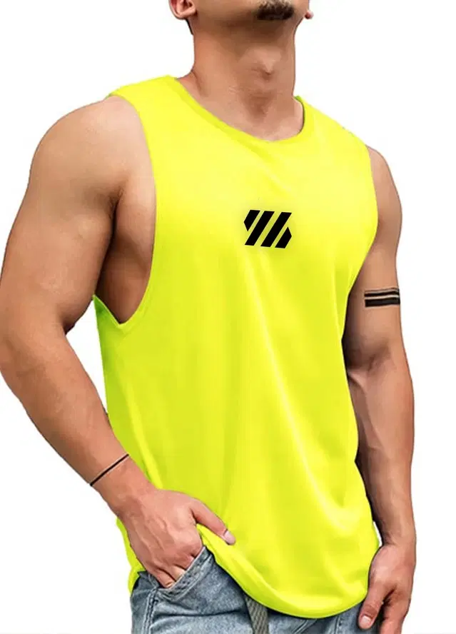 Polyester Printed Vest for Men (Yellow, L)