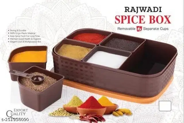 6 Sections Spice Storage Box, Assorted, 1000 ml