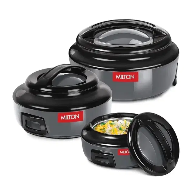 Milton 3-Piece Microwave Safe Casserole Set, 420 ml, 850 ml, 1430 ml, Grey