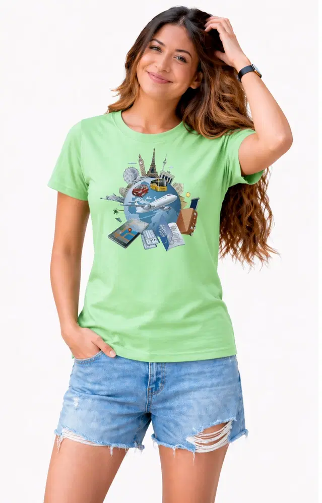 Cotton Blend Tshirts for Women (Green, S)