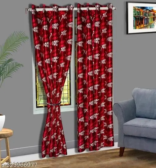 KANUSHI Industries® 2 Pieces Washable Polyster Eyelet Long Door Curtain Set (Color Maroon) (9 FT)