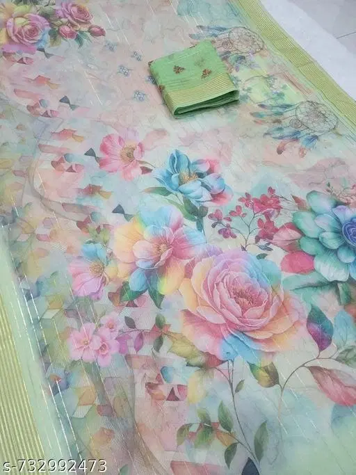 Botanical Printed Chanderi Fabric (Multicolor, Free Size)
