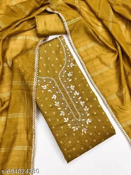 Chanderi Cotton Punjabi/All Over Suits Semi-Stitched Suits for Women (Multicolor, Un Stitched)