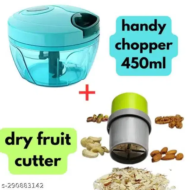 Plastic Manual Vegetables Chopper, 450 ml with Dry Fruits Cutter, Multicolor, Set of 2